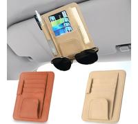 Modixun 2Pcs Car Sun Visor Organizer, Slim Leather Sunglass Holder for Car, Auto Document Holder for Card, Sunglasses, Insurance, Registration, Pen, Receipt (Brown+Khaki)