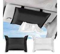 Modixun 2Pcs Car Tissue Holder, Soft PU Leather Sun Visor Tissue Holder in Car, Car Napkin Holder Dispenser for Car Tissues Car Accessories (Black+White)