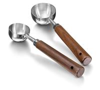 Modixun 2Pcs Coffee Scoop for Ground Coffee - 1 Tbsp (15ml) & 2 Tbsp (30ml) Tablespoon Scoop, 304 Stainless Steel Coffee Measuring Spoon with Long Walnut Wood Handle, Silver