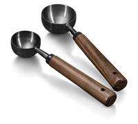 Modixun 2Pcs Coffee Scoop for Ground Coffee - 1 Tbsp (15ml) & 2 Tbsp (30ml) Tablespoon Scoop, 304 Stainless Steel Coffee Measuring Spoon with Long Walnut Wood Handle, Black