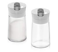 Modixun 2Pcs Glass Sugar Dispenser with Auto Flip Pour Spout, Weighted Pourer Sugar Container, 250ml Sugar Bowl Shaker Jar Salt Dish Holder Coffee Bar Accessories