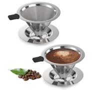 Modixun 2Pcs Pour Over Coffee Dripper, Paperless Reusable Coffee Filter, Pour Over Coffee Maker for Single Cup Brew, Double Layer Stainless Steel Cone Strainer 1-2 Cup, Small