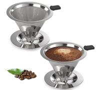 Modixun 2Pcs Pour Over Coffee Maker, Paperless Reusable Coffee Filter, Pour Over Coffee Dripper for Single Cup Brew, Double Layer Stainless Steel Cone Strainer 1-3 Cup, Medium