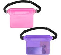Modixun 2Pcs Waterproof Bag, Waterproof Fanny Pack with Waist Strap, Screen Touchable Waterproof Pouch to Keep Phone Valuables Dry for Swimming Kayaking Boating Beach (Pink + Purple)
