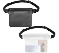 Modixun 2Pcs Waterproof Bag, Waterproof Fanny Pack with Waist Strap, Screen Touchable Waterproof Pouch to Keep Phone Valuables Dry for Swimming Kayaking Boating Beach (White + Black)