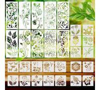 Modixun 30pcs Flower Stencils for Painting, Reusable Stencils for Crafts Art, Drawing Templates Spray Paint Stencil on Wall Wood Rock Canvas Card (15x35cm + 12.7x12.7cm)