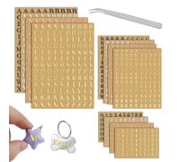 Modixun 4 Colors Small Letter Stickers, 12 Sheets Glitter Metal Alloy Alphabet Number Stickers, Self Adhesive Mini ABC Stickers for Resin Scrapbooking with Tweezers, 4.5mm