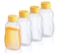 Modixun 4-Pack 285ml Clear Honey Bottles, Refillable Honey Container, Squeeze Bottle Jar for Storing and Dispensing, Leak-Proof Flip-Top Lids, Dishwasher Safe
