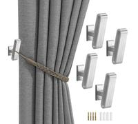 Modixun 4 Pack Curtain Tiebacks Hooks, Wall Mounted Curtain Holdbacks with Screws, Decorative Drapery Alloy Hanger Holder, Silver