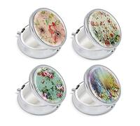 Modixun 4 Pack Elegant Small Pill Box, 3 Compartments Pill Case for Purse Pocket with Mirror, Metal Travel Portable Medicine Tablet Vitamin Holder Organizer Container, Style A