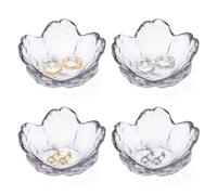 Modixun 4 Pack Ring Dish Jewelry Tray, Small Glass Trinket Dish, Decorative Aesthetic Ring Holder Plate Bowl for Women Ring Earring Bracelet for Vanity Nightstand (Crystal Grey)