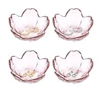 Modixun 4 Pack Ring Dish Jewelry Tray, Small Glass Trinket Dish, Decorative Aesthetic Ring Holder Plate Bowl for Women Ring Earring Bracelet for Vanity Nightstand (Crystal Pink)