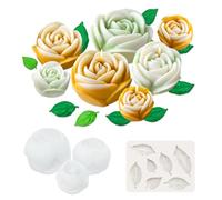 Modixun 4 Pack Rose Candle Molds with Leaf Mold, Large + Medium + Small 3D Flower Silicone Molds for Candle Making, Wax Soap Epoxy Resin Clay Plaster Home Decor Crafts