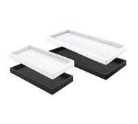 Modixun 4 Pack Silicone Bathroom Countertop Vanity Tray, 30cm+20cm, Rectangle Decorative Tray Decor for Perfume Trinket Jewelry Candle, Kitchen Soap Sponge Holder, White+Black