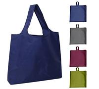 Modixun 4Pack Ultra Large Foldable Grocery Bags, Reusable Sturdy Shopping Bags with Attach Pocket, Waterproof Reusable Tote Bags, Machine Washable, 4 Colors