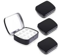 Modixun 4pcs Mini Black Metal Compact Watercolor Palette with Lid, 12-Well Empty Paint Pans, Portable Travel Art Set