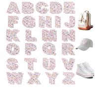 Modixun 52 Pieces Iron on Letters for Clothing, Alphabet Embroidered Fabric Letter Patches A-Z, for Clothes, Hats, Jeans, Shirts, Bags, Pink Flower
