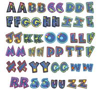 Modixun 52pcs Letter Iron on Patches, Sew on Alphabet Applique Patches, Colorful Alphabet A-Z Embroidered Patches for Clothing Hats Shoes Bags, Style A