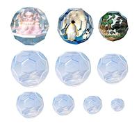 Modixun 7pcs Hexagonal Faceted Sphere Resin Molds, Large Clear 3D Polyhedron Sphere Silicone Molds for Epoxy Resin, 7 Sizes Geometry Silicone Resin Molds, Style A