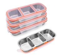 Modixun Bento Snack Containers with Leakproof Lids, 3 Compartment Meal Prep Containers Reusable 304 Stainless Steel, Food Storage Lunch Snack Box, 4 Pack