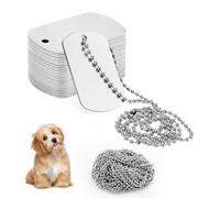 Modixun Military Dog Tags Set, 25 Aluminum Blank Dog Tag Necklace + 25 Metal Bead Chain, Smooth Edge Rectangle Laser Engraving Labels for Army, DIY Craft, Silver