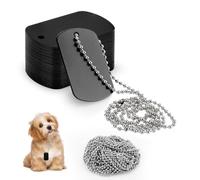 Modixun Military Dog Tags Set, 25 Aluminum Blank Dog Tag Necklace + 25 Metal Bead Chain, Smooth Edge Rectangle Laser Engraving Labels for Army, DIY Craft, Black