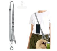 Modixun Phone Lanyard Crossbody with Multiple Attachment Points, Adjustable Cell Phone Strap Around Neck for Hat, Water Bottle, Sunglasses, Light Jacket, Keys, Grey