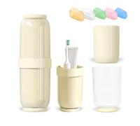 Modixun Toothbrush Travel Case 4 Cups Inside - Family Travel Toothbrush Holder with Cover and Vent Holes, Toothbrush Case with 5 Toothbrush Covers for Toothbrush Toothpaste (Yellow)