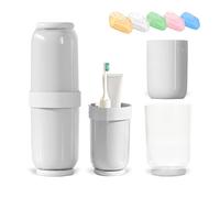 Modixun Toothbrush Travel Case 4 Cups Inside - Family Travel Toothbrush Holder with Cover and Vent Holes, Toothbrush Case with 5 Toothbrush Covers for Toothbrush Toothpaste (White)