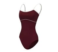 ModLatBal Women's Camisole Leotard with Adjustable Straps for Ballet Dance Leotards, Burgundy/White Line, Small