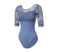 ModLatBal Women's Long Sleeves Leotards for Dance Adult Ballet Leotard for Grils, Double Blue/Lace, Medium