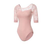 ModLatBal Women's Long Sleeves Leotards for Dance Adult Ballet Leotard for Grils, Pink/Lace, Medium