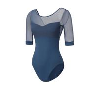 ModLatBal Women's Long Sleeves Leotards for Dance Adult Ballet Leotard for Grils, Prussian Blue Mesh, Medium