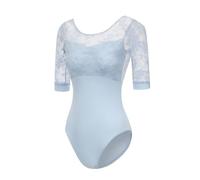 ModLatBal Women's Long Sleeves Leotards for Dance Adult Ballet Leotard for Grils, Sky Blue/Lace, Medium