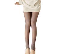 MODNTOGA Fake Translucent Warm Pantyhose Leggings Slim Stretchy Opaque Soft Tights for Winter Outdoor, Coffee Step Foot, S-M