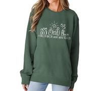 MODNTOGA Women Christmas Sweatshirt Crewneck Christian Religious Graphic Tops Long Sleeve A Thrill Of Hope Nativity Shirt, Green, Large