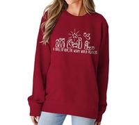 MODNTOGA Women Christmas Sweatshirt Crewneck Christian Religious Graphic Tops Long Sleeve A Thrill Of Hope Nativity Shirt, Red, Medium
