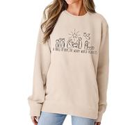 MODNTOGA Women Christmas Sweatshirt Crewneck Christian Religious Graphic Tops Long Sleeve A Thrill Of Hope Nativity Shirt, Beige, S