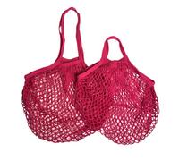 Modo Reusable (2 Pack) String Cotton Net Shopping Bags 1 Short & 1 Long Handle Bag Multipurpose Toys Storage (Bright Pink)