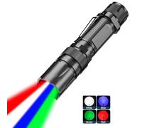 MODOAO 4 in 1 LED Torch Super Bright, Zoomable Hunting Torch with Red Green Blue White Light, 5 Modes Waterproof Powerful Hand Torches, Outdoor Road Signal Torch, for Daily Lighting, Camping, Hiking