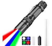 MODOAO 4 in 1 LED Torch Super Bright, Zoomable Hunting Torch with Red Green Blue White Light, Waterproof Powerful Hand Torches w/Shade, Outdoor Road Signal Torch, for Daily Lighting, Camping, Hiking