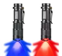 MODOAO Mini LED Flashlight with Clip, Blue/Red Light LED Torch, 3 Modes Zoomable Super Bright Flashlight, Waterproof Pocket Size Torch for Camping, Hiking, Night Vision, Night Fishing, Emergency