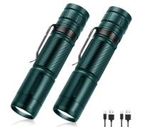 MODOAO Rechargeable LED Pen Light, Mini Aluminum Lightweight Lamp, Small Bright 3 Modes Pen Flashlight, Waterproof Pocket Torch with Clip for Camping, Home, Emergencies, Inspection (2pack Dark Green)