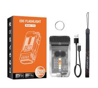 MODOAO V15 Mini Torch, 80° Rotatable EDC Flashlight with Clip,USB-C LED Rechargeable Small Pocket Keychain Torch, Waterproof 10 Modes Tail Magnet Lamp with Warm Red Light, for Camping Emergency