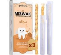 MODOGO 3 Siwak Sticks + 3 Protective Cases - Miswak Eco-Friendly Toothbrush - 100% Natural and Biodegradable - Hygiene Zero Waste - Vegan