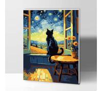 Modojuny Framed Paint by Numbers Kits for Adults & Kids - DIY Painting by Numbers Kits with Acrylic Paints & Brushes - Gift & Wall Decor - 12x16inch Black Cat - Age 9+