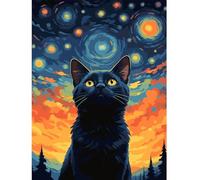 Modojuny Paint by Numbers Kits for Adults & Kids - DIY Painting by Numbers Kits with Acrylic Paints, Pre-Printed Canvas & Brushes - Gift & Wall Decor - 12x16inch Black Cat - Without Frame - Age 9+