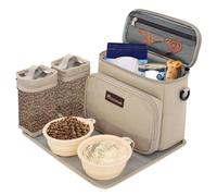 Modoker All-in-One Dog Travel Bag Airline Approved Pet Cat Tote Organizer for Weekend Trips, 2 Bowls, 2 Food Containers & Feeding Mat