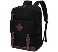MODOKER Vintage Backpack for Men Women, Canvas Bookpack Fits Most 15.6 Inches Computer and Tablets, Rucksack Backpack with USB Charging Port, Black