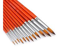 MODOLATA Artists Round Paint Brushes Set, 12Pcs Synthetic Bristle Round Pointed Detail Brush for Acrylic, Gouache, Oil, Miniature, Model, Artist - Short Handle, Orange, Synthetic Hair, L
